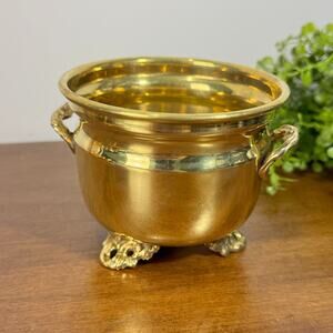 Vintage Brass 3 Footed Planter Pot Small with Handles Made In India 3.5"h 4.25"w